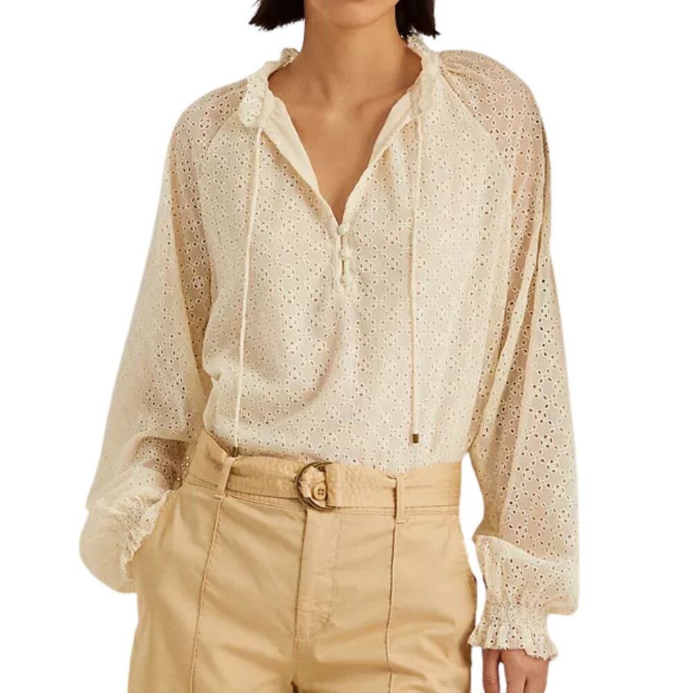 Lauren Ralph Lauren Eyelet Crinkle Georgette Blouse Size Small